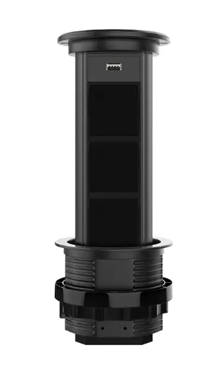 Фото Пустая тройная выдвижная розетка с USB и беспроводной зарядкой черный Livolo