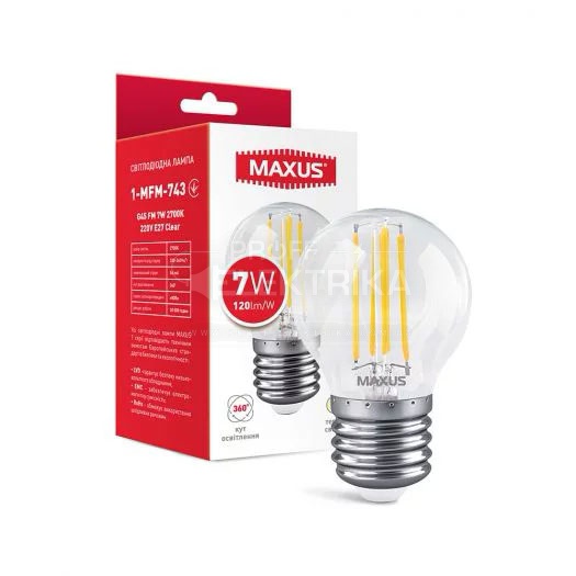 Фото Лампа шар G45 Е27 7W 2700K 220V #743 Filament MAXUS