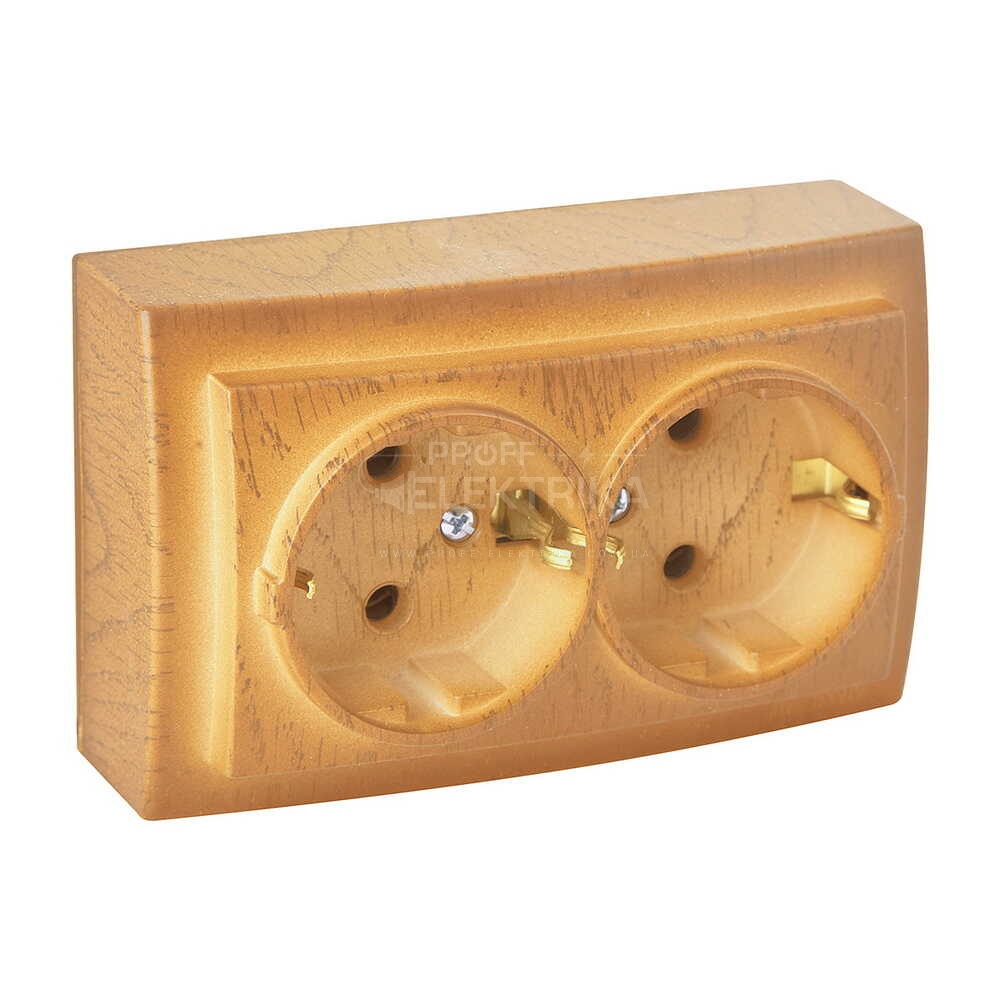 Фото Розетка подвійна із заземленням Дуб Themis