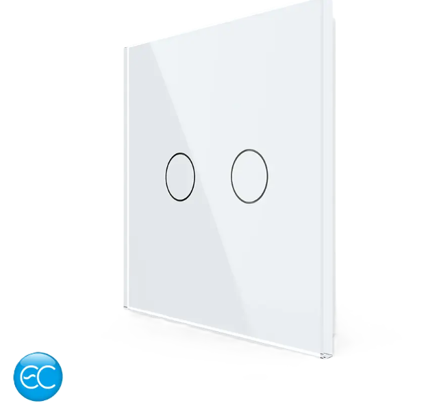 Фото Бездротовий розумний сенсорний вимикач 2 сенсори біле скло Livolo