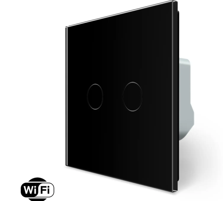 Фото Розумний сенсорний Wi-Fi вимикач 2 сенсори чорне скло Livolo