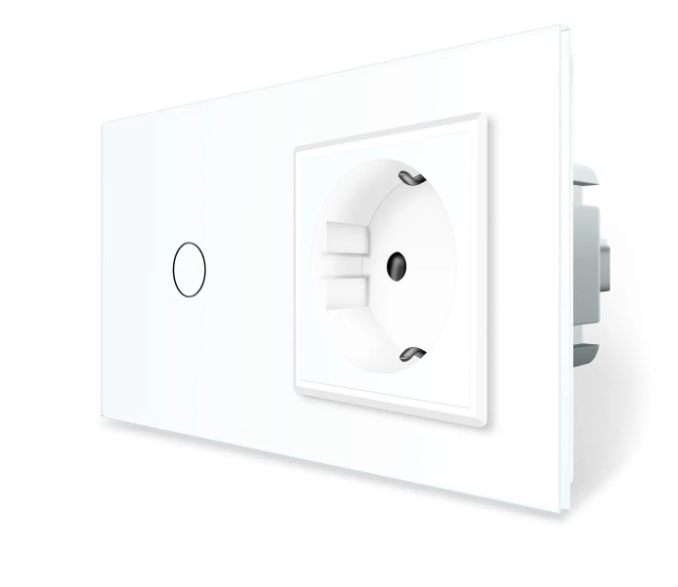 Фото Умный сенсорный ЕС выключатель 1 сенсор 1 розетка белое стекло Livolo