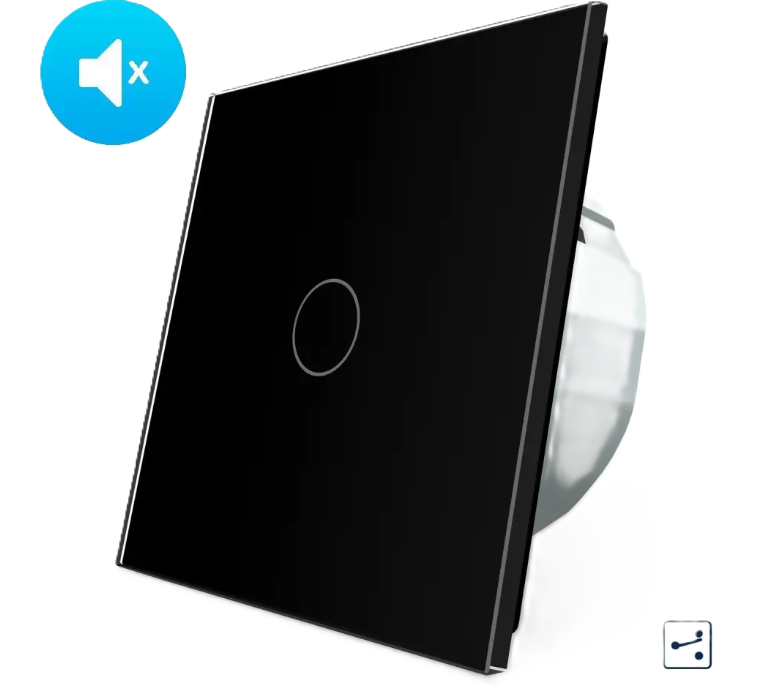 Фото Безшумний сенсорний прохідний/перехресний вимикач 1 сенсор чорне скло Livolo