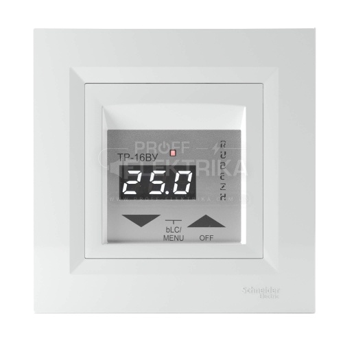 Фото Терморегулятор Rubezh ТР-16ВУ-blue для теплого пола рамка Schneider Asfora белая 16А 220В