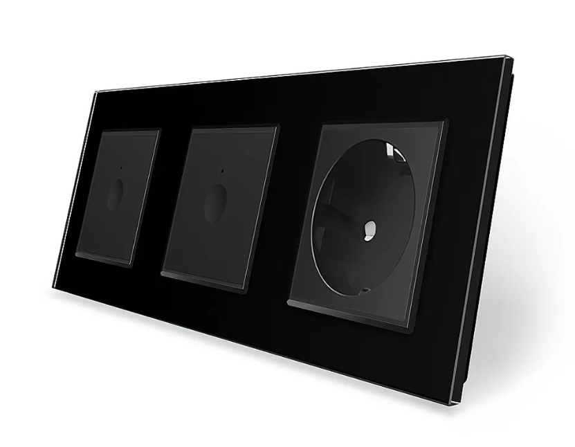 Фото Сенсорный выключатель 1-1 Sense 2 сенсора 1 розетка черное стекло Livolo