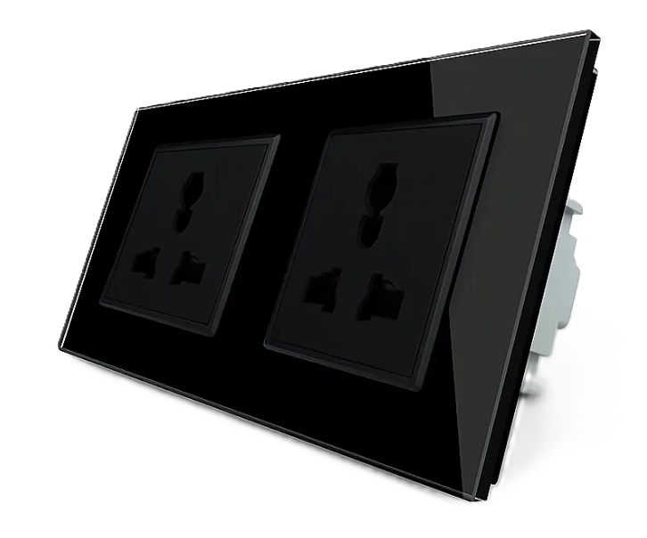 Фото Розетка двойная универсальная черное стекло Livolo