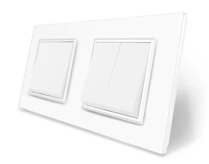 Фото Трехклавишный выключатель 1-2 белое стекло Livolo