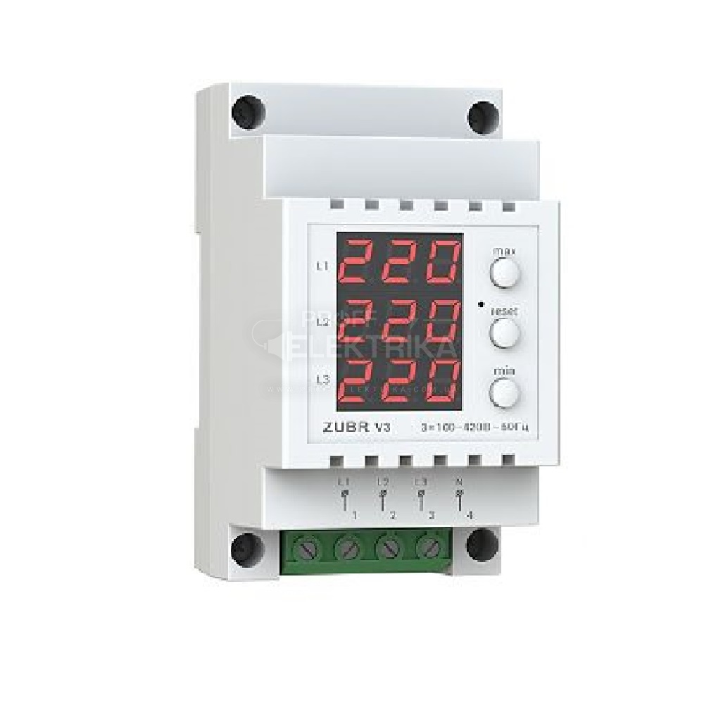 Фото Індикатор цифровий на ДИН-рейку ВОЛЬТМЕТР, трифазний V3, ZUBR