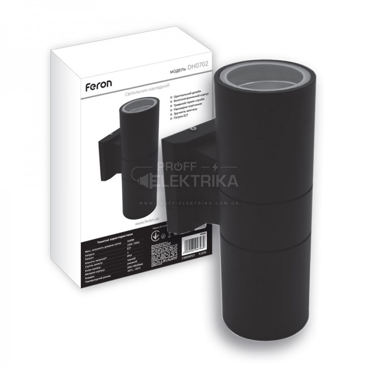 Фото Светильник настенный монтаж E-27 IP54 DH0702 Черный FERON