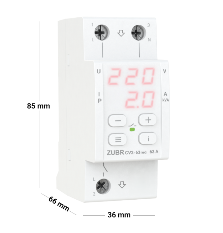 Фото 4 Реле напряжения с контролем тока ZUBR CV2 63 red