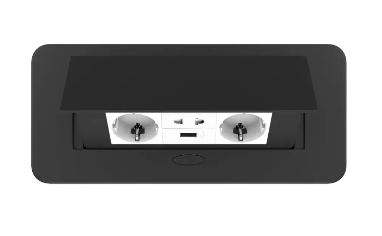 Фото 3 Мебельная розетка с плавным открытием USB и универсальной розеткой 2 в 1 белый в черном Livolo