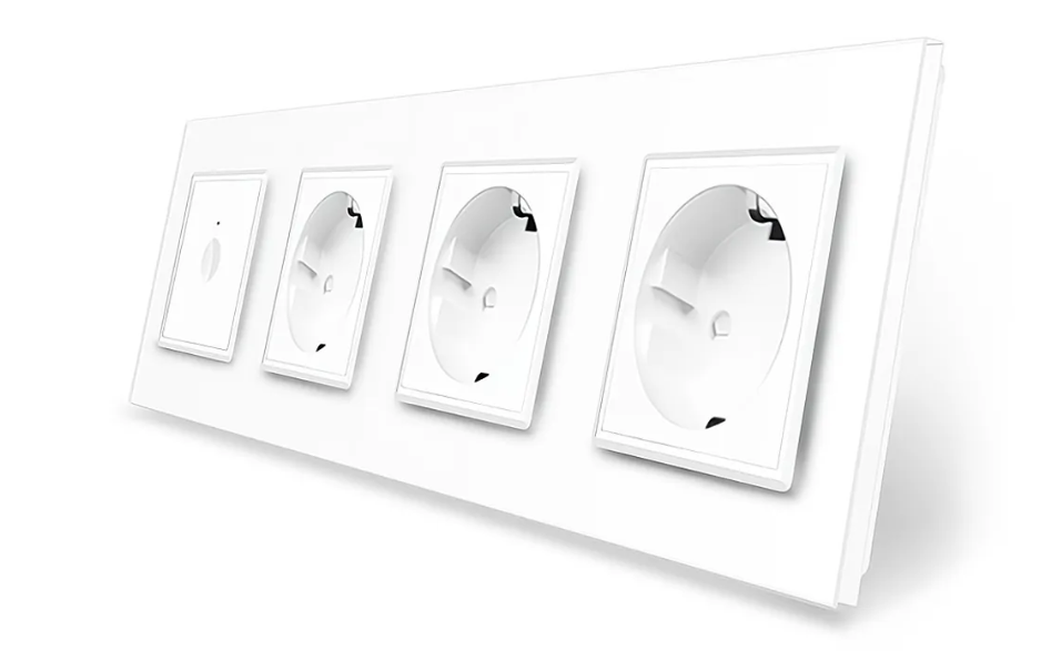 Фото Сенсорный выключатель Sense 1 сенсор 3 розетки белое стекло Livolo