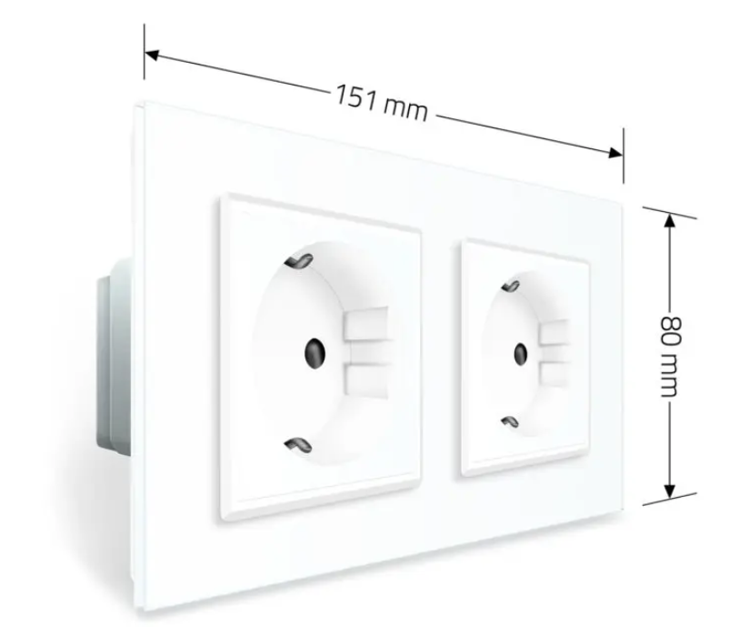 Фото 4 Розетка подвійна із заземленням біле скло Livolo