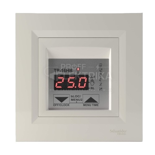 Фото Терморегулятор з тижневим таймером Rubezh ТР-16НВ для теплої підлоги рамка Schneider Asfora крем 16А 220В