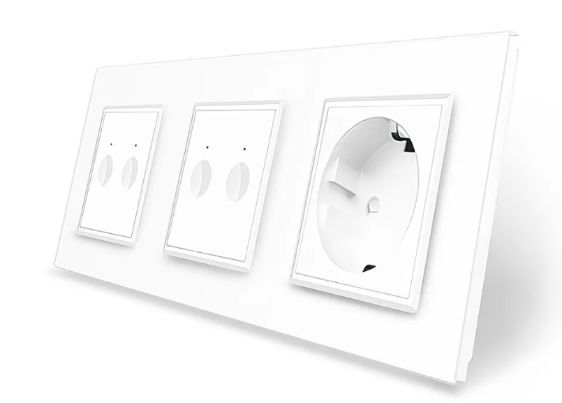 Фото Сенсорный выключатель 2-2 Sense 4 сенсора 1 розетка белое стекло Livolo
