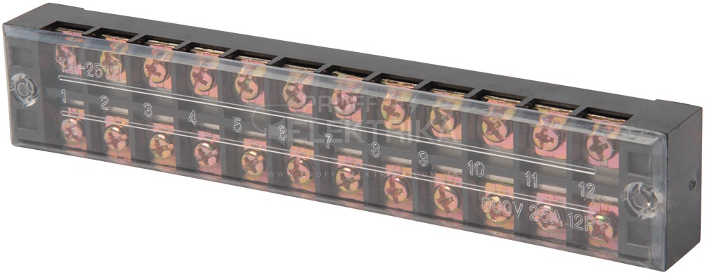 Фото Клеммная колодка защищенная карболитовая черная 12 полюсов 25 А E-NEXT