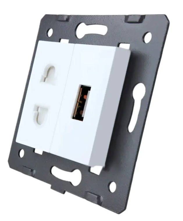 Фото Механизм универсальная розетка и USB розетка белый Livolo