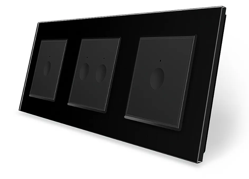 Фото Сенсорный выключатель Sense 4 сенсора 1-2-1 черное стекло Livolo