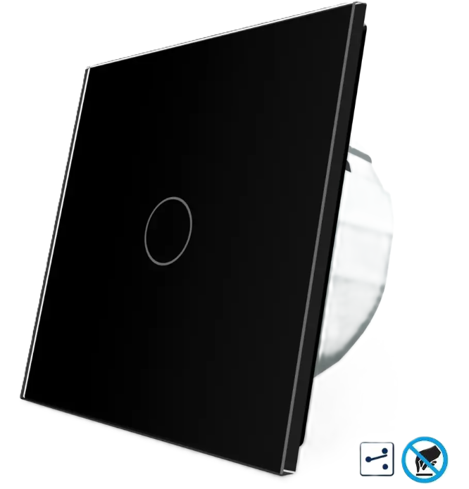 Фото Бесконтактный проходной перекрестный выключатель 1 сенсор черное стекло Livolo