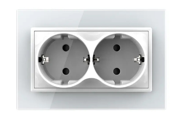Фото 2 Розетка двойная с заземлением белое стекло Livolo