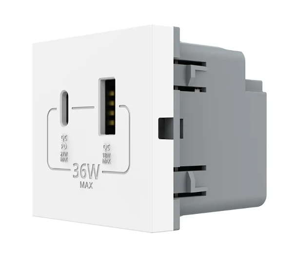 Фото Механізм розетки USB-A та USB-C з Power Delivery 36W білий Livolo