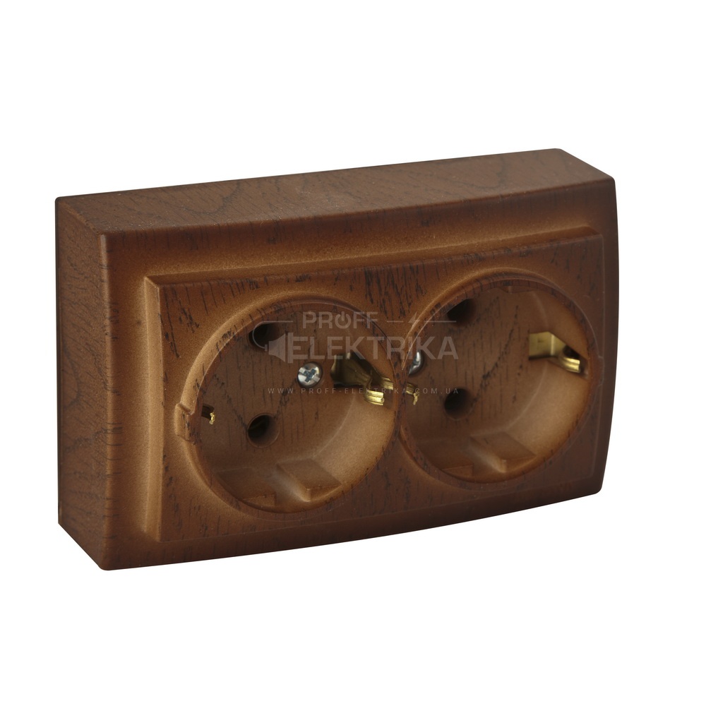 Фото Розетка подвійна із заземленням Горіх Themis