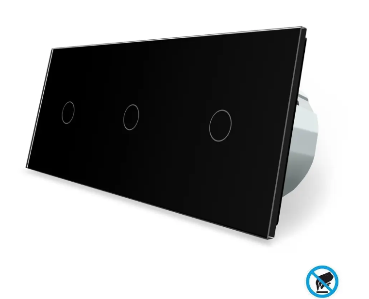 Фото Бесконтактный выключатель 3 сенсора 1-1-1 черное стекло Livolo