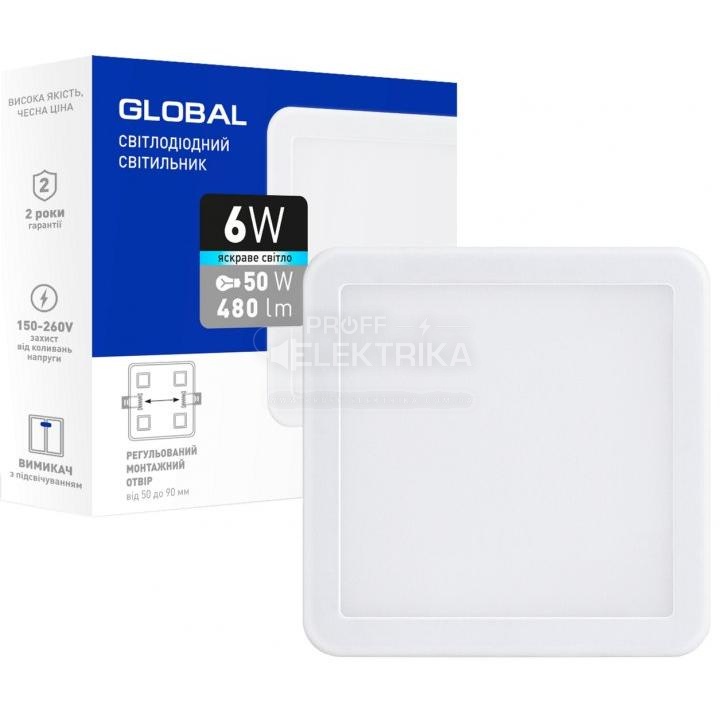 Фото Светильник квадрат LED врезной 6W 4100К Global