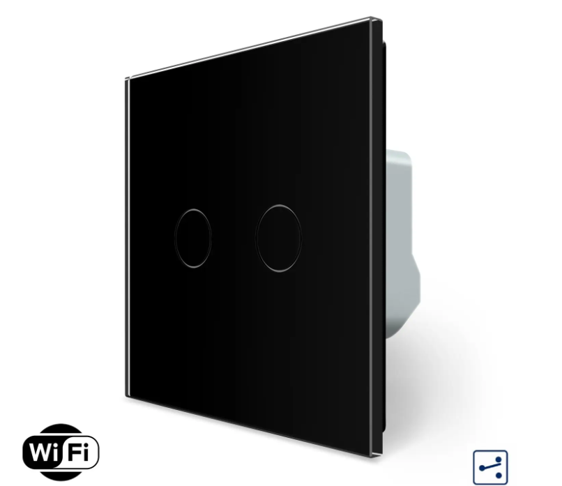 Фото Умный сенсорный проходной выключатель Wi-Fi 2 сенсора черное стекло Livolo