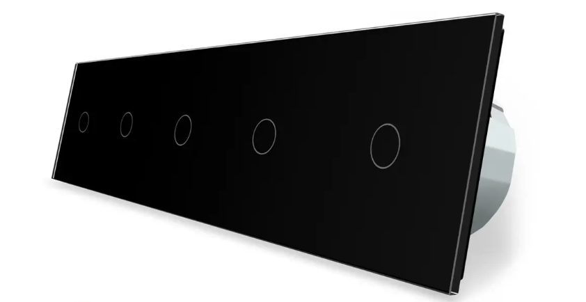 Фото Умный сенсорный ZigBee выключатель 5 сенсоров 1-1-1-1-1 черное стекло Livolo