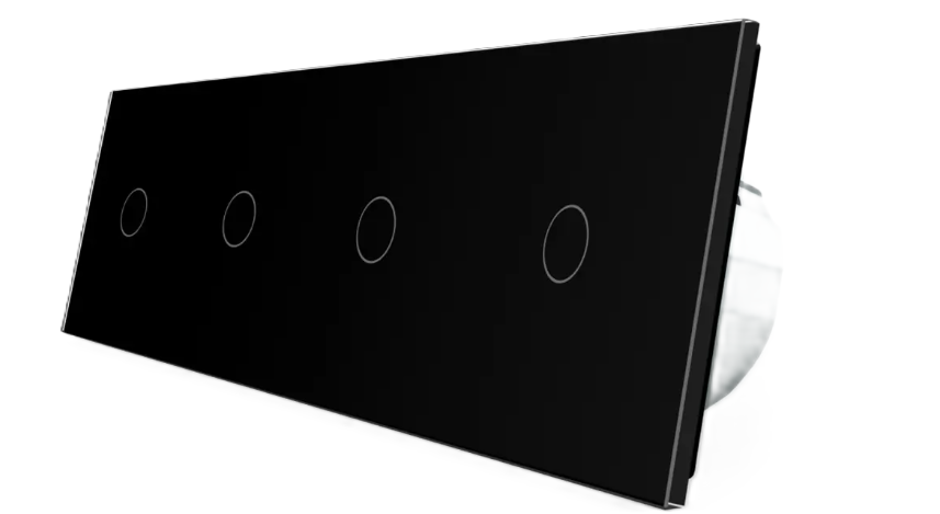Фото Умный сенсорный ZigBee выключатель 4 сенсора 1-1-1-1 черное стекло Livolo