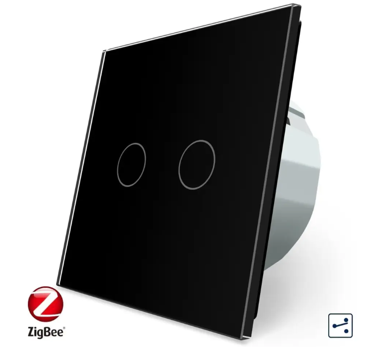 Фото Розумний сенсорний прохідний вимикач ZigBee 2 сенсора чорне скло Livolo