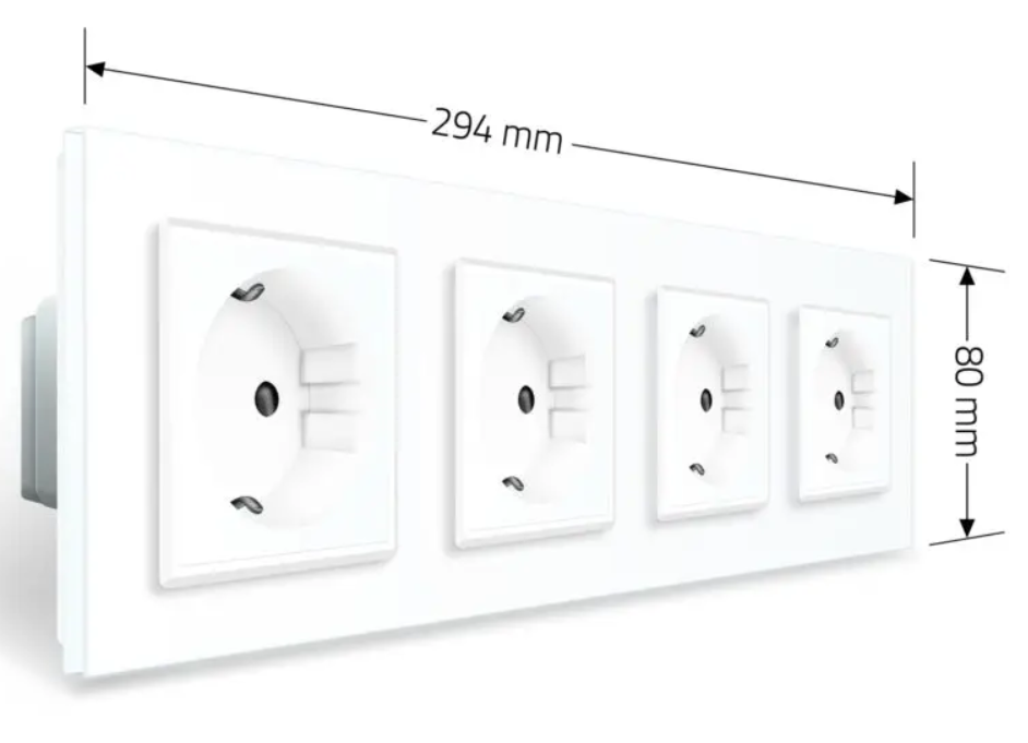 Фото 6 Розетка четырехместная с заземлением белое стекло Livolo