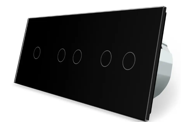 Фото Розумний сенсорний ZigBee вимикач 5 сенсорів 1-2-2 чорне скло Livolo