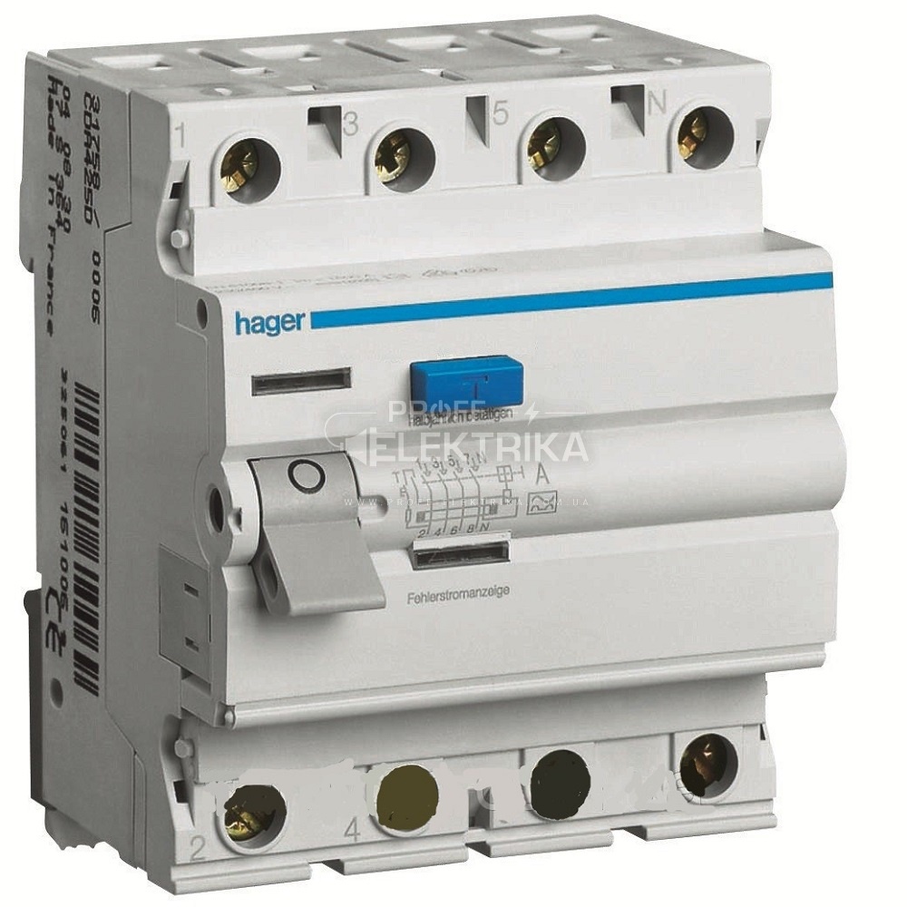 Фото Диференцыальное реле УЗО (ПЗВ) 4P * 40А 30мА тип А HAGER