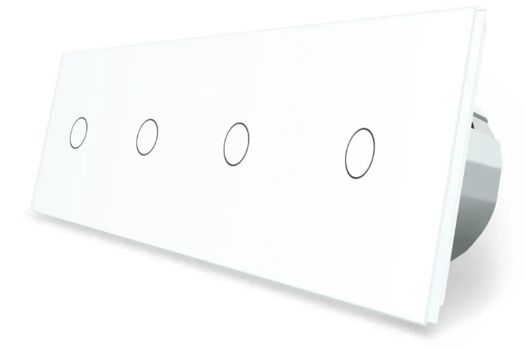 Фото Сенсорний прохідний перехресний вимикач 4 сенсори 1-1-1-1 біле скло Livolo