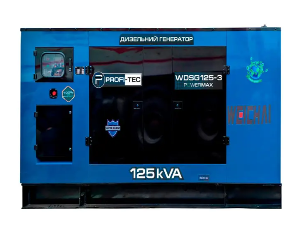 Фото Генератор дизельный PROFI-TEC WDSG125-3 Power MAX 125 кВА/100 кВт промышленный двигатель WEICHAI