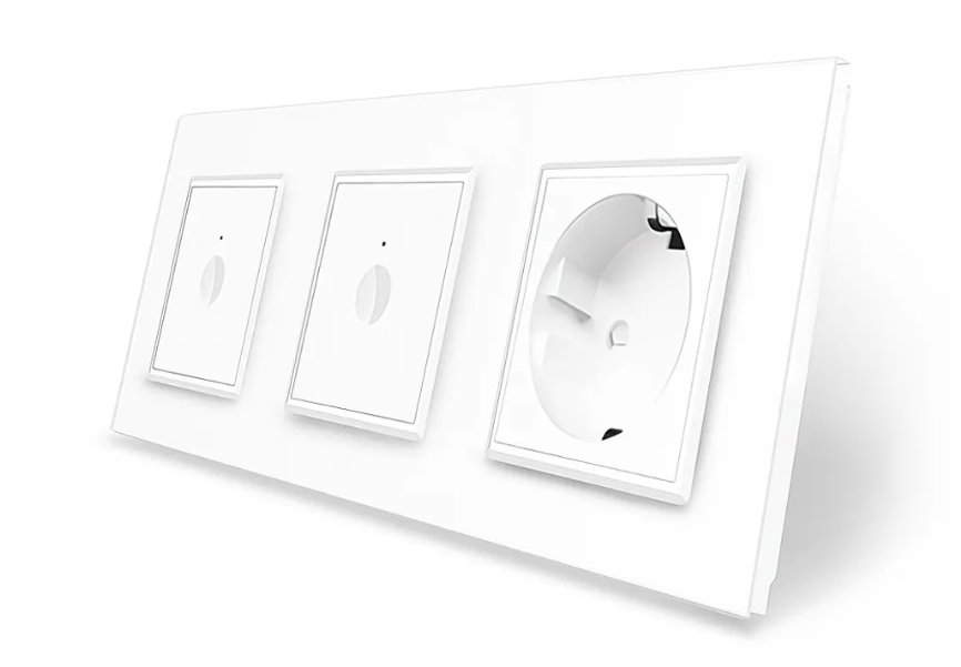 Фото Сенсорний прохідний вимикач Sense 2 сенсора 1 розетка 1-1 біле скло Livolo