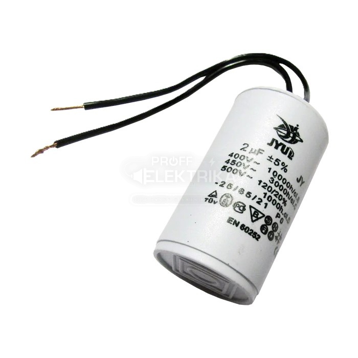 Фото 2 Конденсатор JYUL CBB-60 3 mkf 450 VAC (±5%) гнучкі виводи 30*50 мм