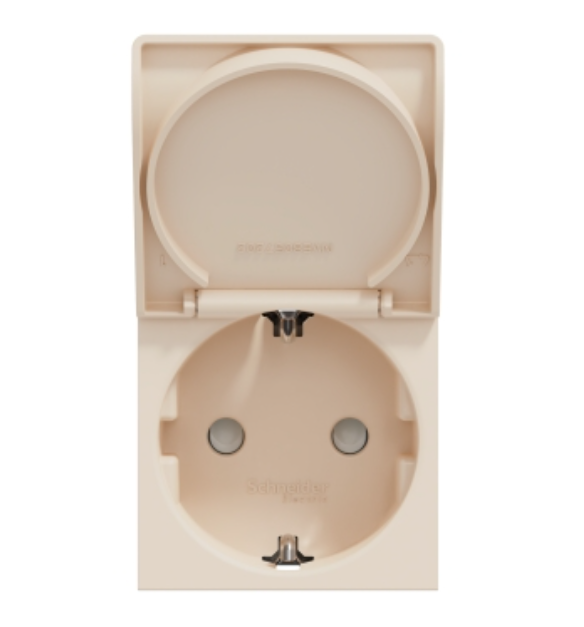 Фото 2 Розетка із заземленням шторками та кришкою бежевий гвинтовий затискач UNICA NEW Schneider Electric