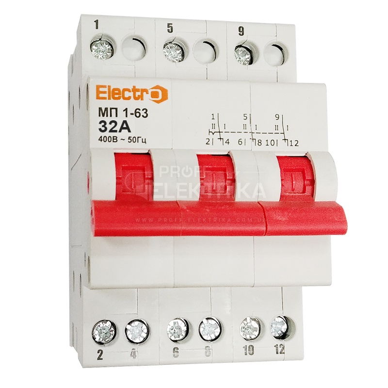 Фото перемикач МП1-63 3P 380v/32А 1-0-2 ELECTRO