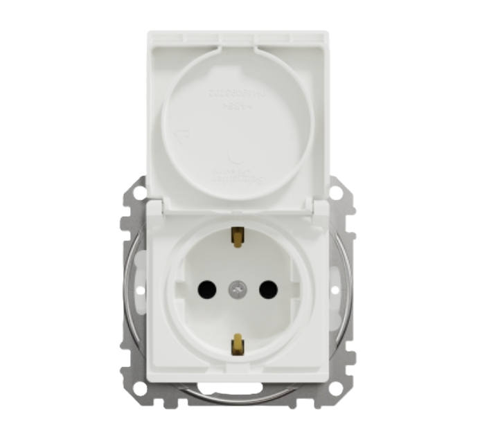 Фото Розетка Sedna Design із заземленням із шторками та кришкою IP44 біла
