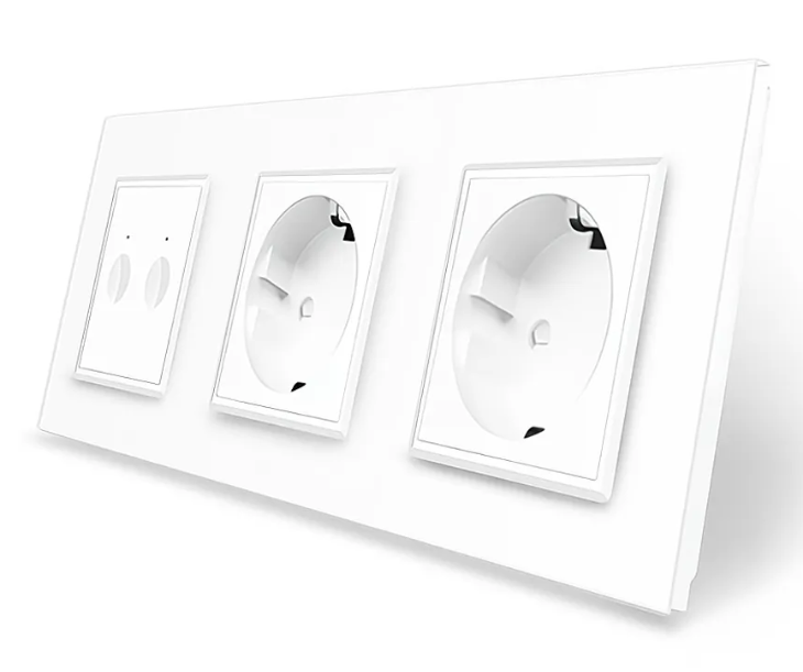 Фото Сенсорний вимикач Sense 2 сенсора 2 розетки біле скло Livolo