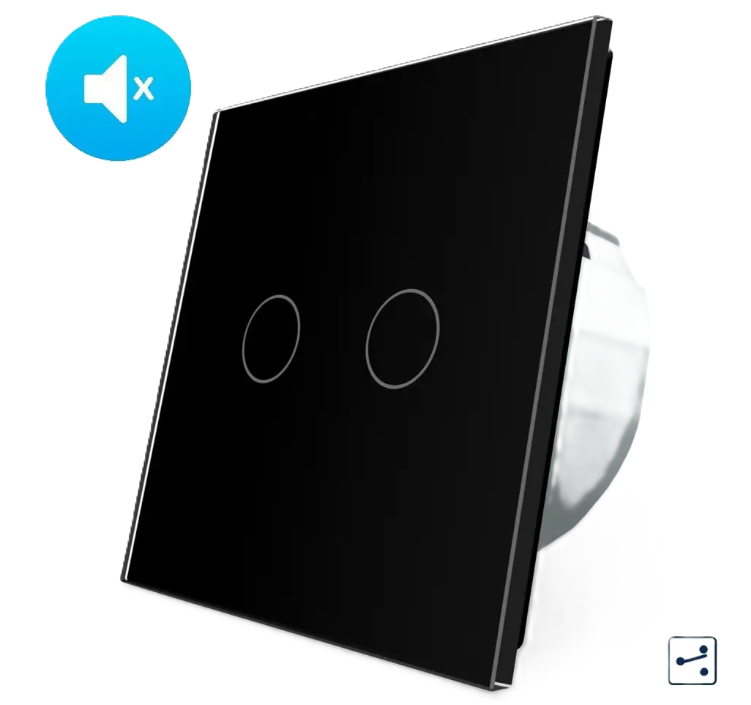 Фото Бесшумный сенсорный проходной/перекрестный выключатель 2 сенсора черное стекло Livolo