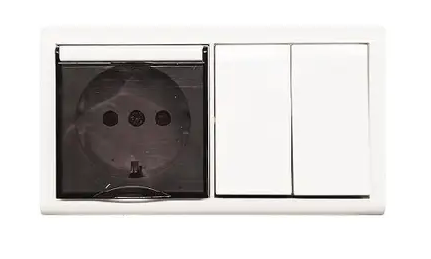 Фото Вимикач двоклавішний + розетка накладна із заземленням та кришкою