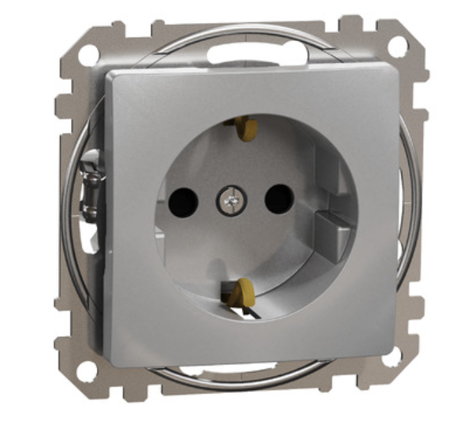 Фото Розетка із заземленням та шторками Алюміній Sedna Design Schneider Electric