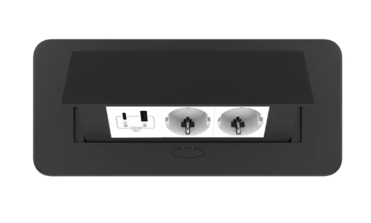 Фото 3 Мебельная розетка с USB-A USB-С плавное открытие Power Delivery 36W белый в черном Livolo