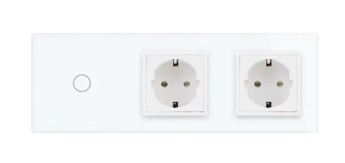 Фото 2 Розумний сенсорний прохідний вимикач ZigBee 1 сенсор 2 розетки біле скло Livolo
