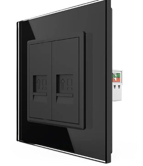 Фото Розетка комп'ютерна подвійна RJ-45 чорне скло Livolo
