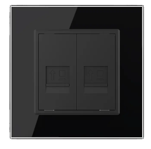 Фото 2 Розетка комп'ютерна подвійна RJ-45 чорне скло Livolo